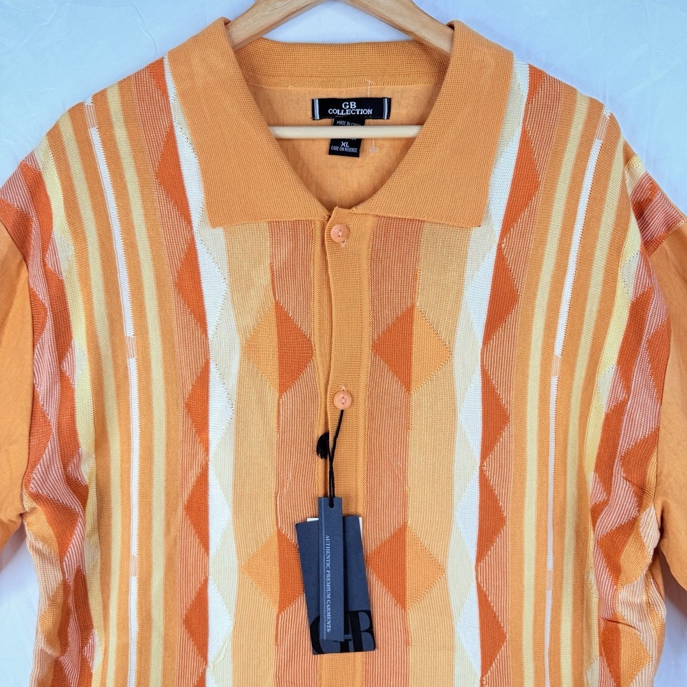 G B Collection Men's polo collar button-up placket Linen/acrylic SZ-XL VTG NWI - Picture 3 of 16